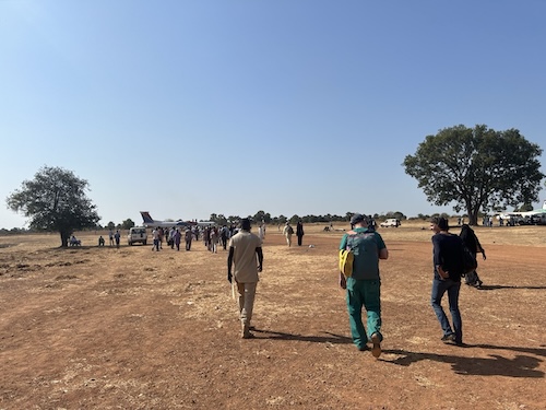Boarding the airplane in Aweil, South Sudan