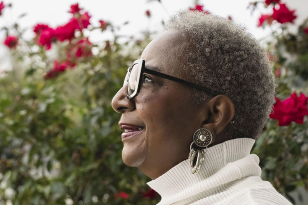 Glaucoma patient outside