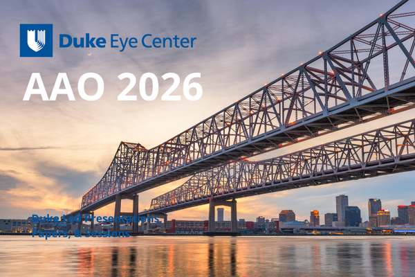 Duke Eye Center at AAO 2026 graphic with bridge in background
