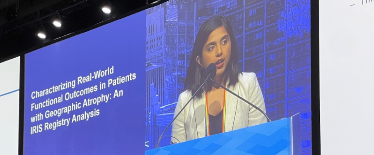 Photograph of Durga Borkar, MD giving a lecture at the 2023 ASRS Meeting