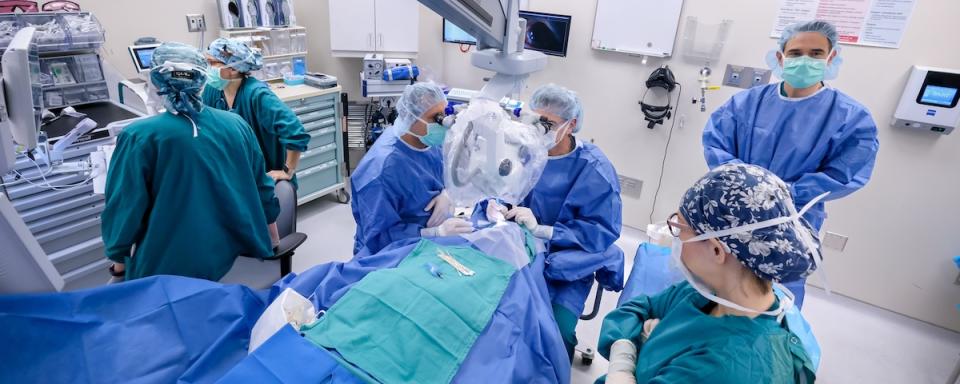 Dr. Materin in surgery treating an ocular tumor