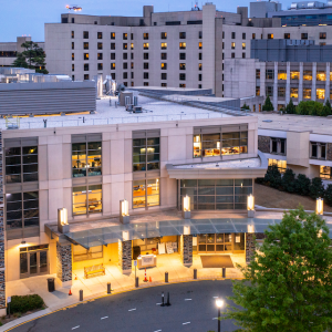 Aerial view of Duke Eye Center buildings - Hudson, Wadsworth and AERI buildings with the Duke Medical Center Campus in the background